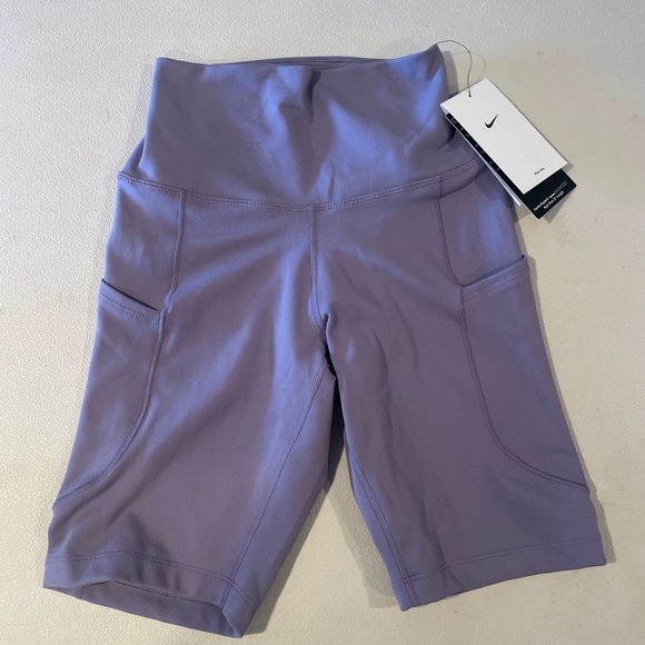 Nike One Dri-Fit Purple High Rise 8” Length Athletic Biker Shorts Sz XS NWT - Picture 1 of 7
